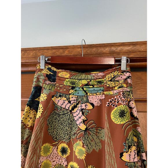Nanette Lepore Women's Silk Floral Flowy Skirt Copper Brown Earthy Boho Size 2 - Picture 8 of 11